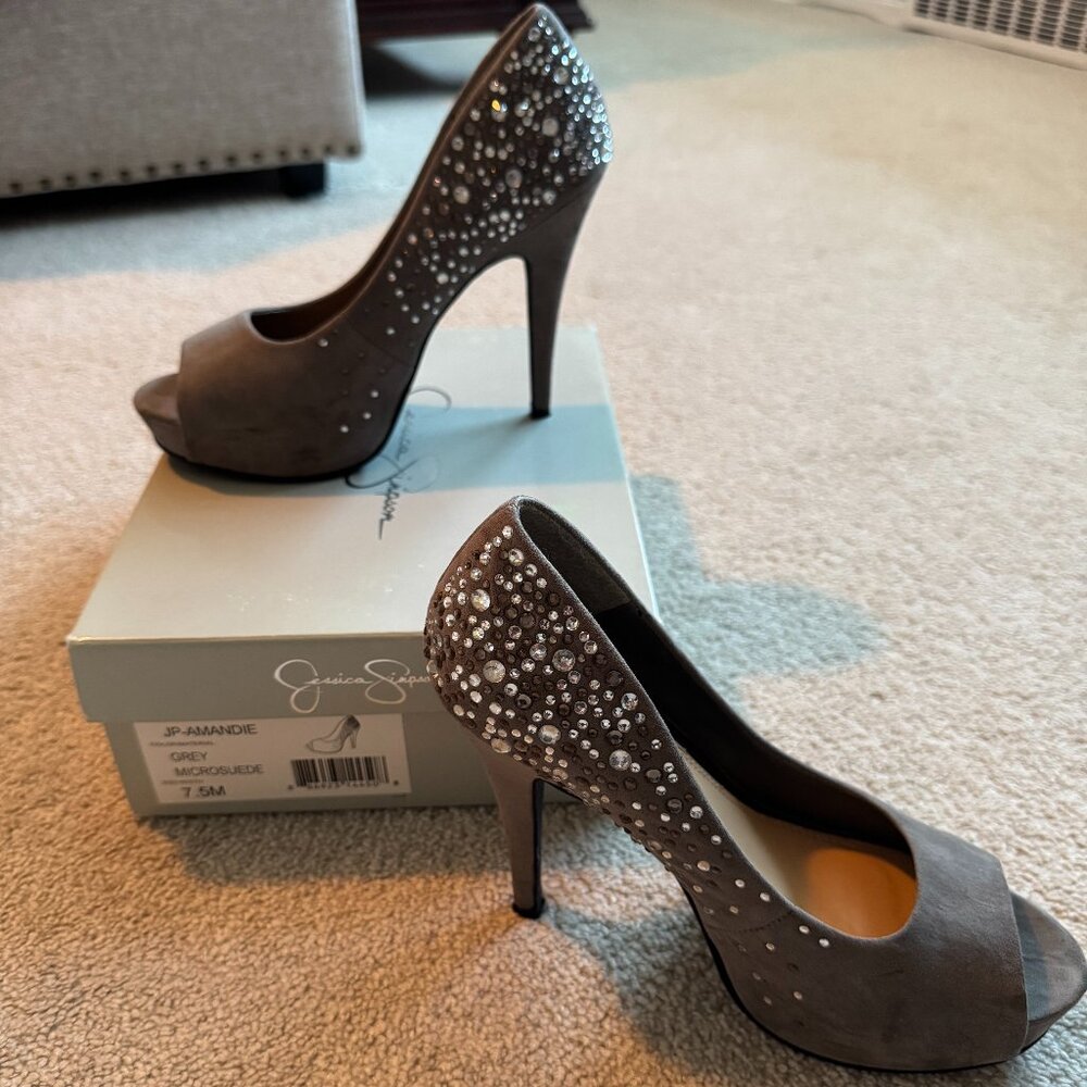 Suede Open Toe Gray Heels